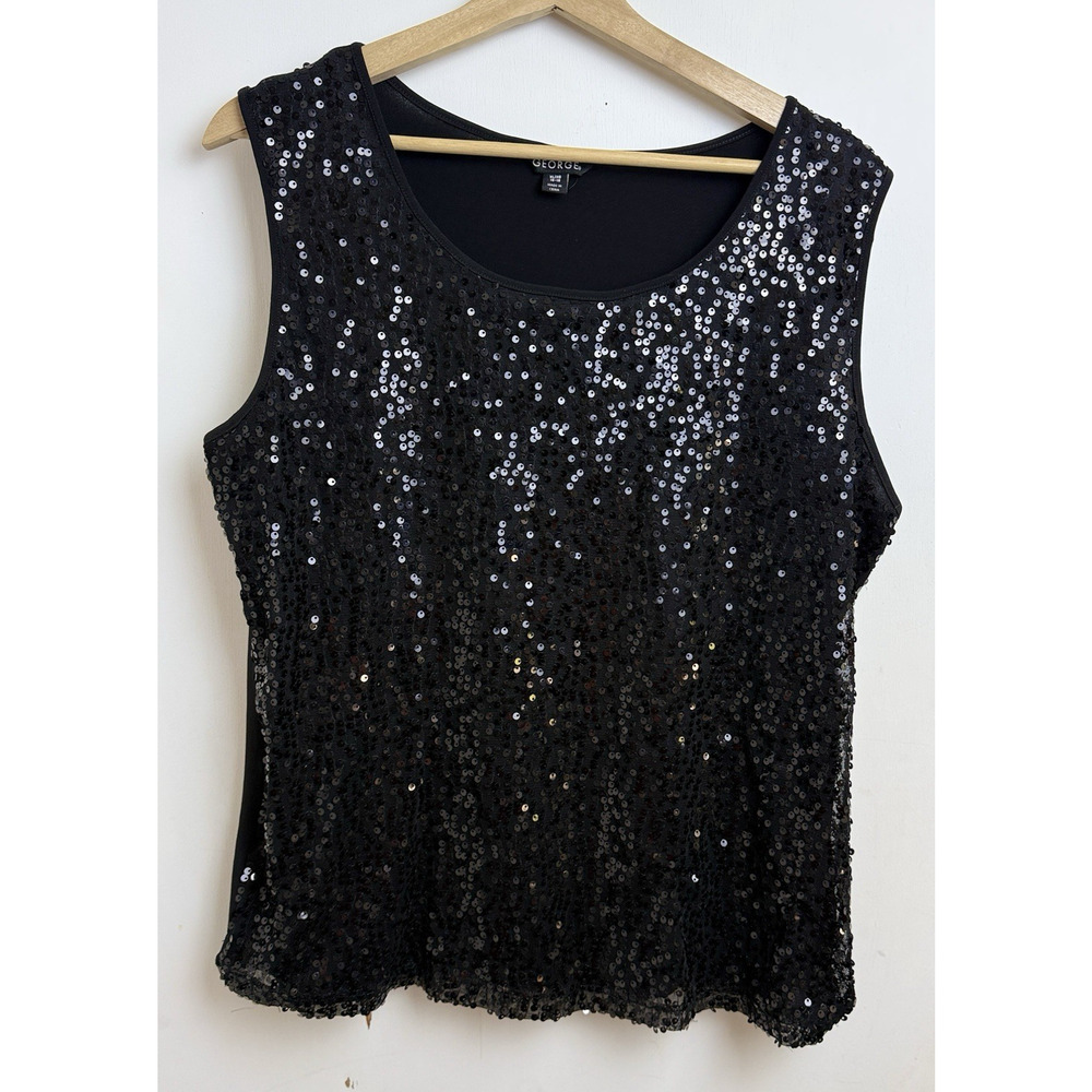 Y2K Vintage George Top Women Black Soot Sequin Tank XL Fairy Whimsigoth Layering
